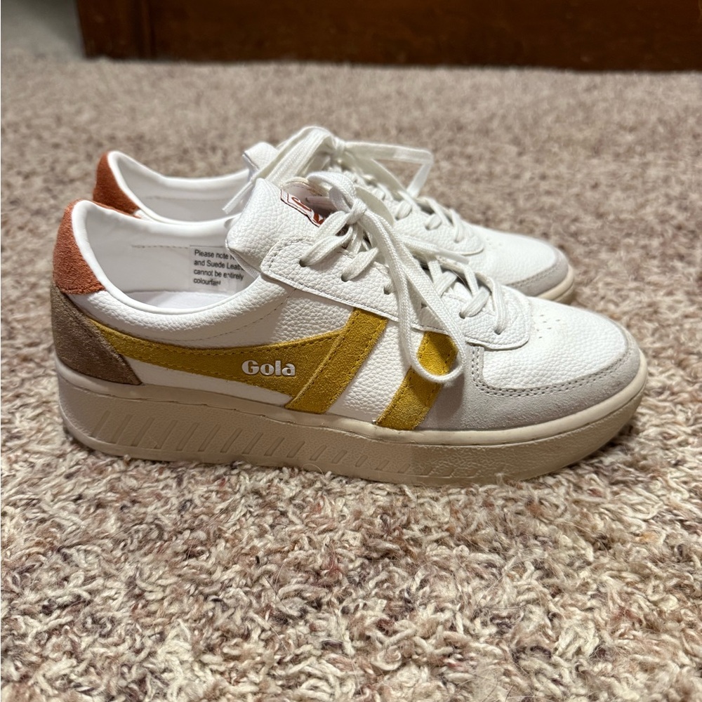 Gola White Sneakers with Yellow and Brown Accents